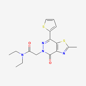 molecular formula C16H18N4O2S2 B2636087 N,N-二乙基-2-(2-甲基-4-氧代-7-(噻吩-2-基)噻唑并[4,5-d]嘧啶-5(4H)-基)乙酰胺 CAS No. 941880-71-3