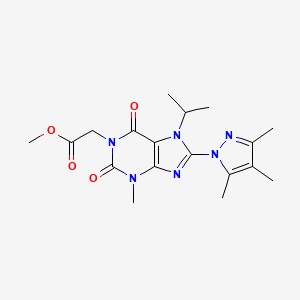 molecular formula C18H24N6O4 B2636090 2-(7-异丙基-3-甲基-2,6-二氧代-8-(3,4,5-三甲基-1H-吡唑-1-基)-2,3,6,7-四氢-1H-嘌呤-1-基)乙酸甲酯 CAS No. 1014011-38-1