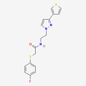 molecular formula C17H16FN3OS2 B2636094 2-((4-fluorophenyl)thio)-N-(2-(3-(thiophen-3-yl)-1H-pyrazol-1-yl)ethyl)acetamide CAS No. 2034451-86-8