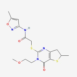 molecular formula C16H20N4O4S2 B2636107 2-((3-(2-methoxyethyl)-6-methyl-4-oxo-3,4,6,7-tetrahydrothieno[3,2-d]pyrimidin-2-yl)thio)-N-(5-methylisoxazol-3-yl)acetamide CAS No. 851410-23-6