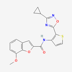 molecular formula C19H15N3O4S B2636129 N-[2-(3-cyclopropyl-1,2,4-oxadiazol-5-yl)thiophen-3-yl]-7-methoxy-1-benzofuran-2-carboxamide CAS No. 1788675-20-6