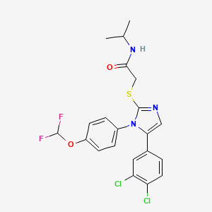 molecular formula C21H19Cl2F2N3O2S B2636133 2-((5-(3,4-dichlorophenyl)-1-(4-(difluoromethoxy)phenyl)-1H-imidazol-2-yl)thio)-N-isopropylacetamide CAS No. 1226435-19-3