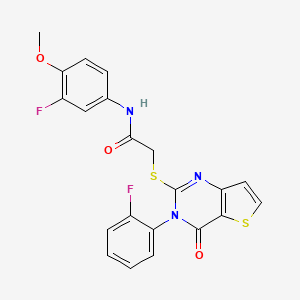 molecular formula C21H15F2N3O3S2 B2636139 N-(3-fluoro-4-methoxyphenyl)-2-{[3-(2-fluorophenyl)-4-oxo-3,4-dihydrothieno[3,2-d]pyrimidin-2-yl]sulfanyl}acetamide CAS No. 1261008-51-8
