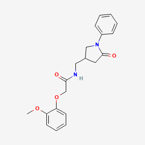 molecular formula C20H22N2O4 B2636143 2-(2-甲氧基苯氧基)-N-((5-氧代-1-苯基吡咯烷-3-基)甲基)乙酰胺 CAS No. 955219-57-5