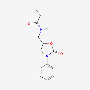 molecular formula C13H16N2O3 B2636144 N-((2-氧代-3-苯基恶唑烷-5-基)甲基)丙酰胺 CAS No. 955259-82-2