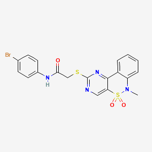 molecular formula C19H15BrN4O3S2 B2636145 N-(4-bromophenyl)-2-[(6-methyl-5,5-dioxido-6H-pyrimido[5,4-c][2,1]benzothiazin-2-yl)thio]acetamide CAS No. 895102-43-9