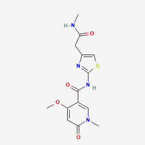 molecular formula C14H16N4O4S B2636151 4-methoxy-1-methyl-N-(4-(2-(methylamino)-2-oxoethyl)thiazol-2-yl)-6-oxo-1,6-dihydropyridine-3-carboxamide CAS No. 2034527-64-3