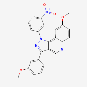 molecular formula C24H18N4O4 B2636155 8-甲氧基-3-(3-甲氧基苯基)-1-(3-硝基苯基)-1H-吡唑并[4,3-c]喹啉 CAS No. 901268-61-9