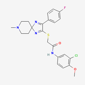 N-(3-chloro-4-methoxyphenyl)-2-((3-(4-fluorophenyl)-8-methyl-1,4,8-triazaspiro[4.5]deca-1,3-dien-2-yl)thio)acetamide