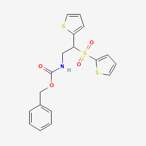 molecular formula C18H17NO4S3 B2636191 Benzyl (2-(thiophen-2-yl)-2-(thiophen-2-ylsulfonyl)ethyl)carbamate CAS No. 896337-26-1