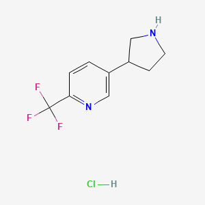 molecular formula C10H12ClF3N2 B2636195 5-吡咯烷-3-基-2-(三氟甲基)吡啶；盐酸盐 CAS No. 2580253-87-6