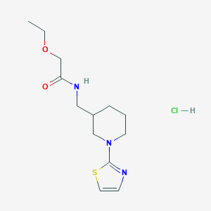 molecular formula C13H22ClN3O2S B2636198 2-乙氧基-N-[[1-(1,3-噻唑-2-基)哌啶-3-基]甲基]乙酰胺；盐酸盐 CAS No. 2380063-18-1