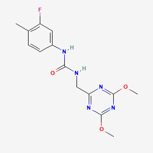 molecular formula C14H16FN5O3 B2636211 1-((4,6-二甲氧基-1,3,5-三嗪-2-基)甲基)-3-(3-氟-4-甲苯基)脲 CAS No. 2034521-23-6