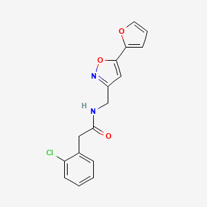 molecular formula C16H13ClN2O3 B2636215 2-(2-chlorophenyl)-N-((5-(furan-2-yl)isoxazol-3-yl)methyl)acetamide CAS No. 1210782-39-0