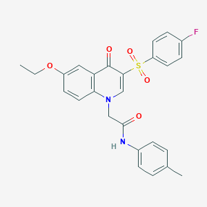 molecular formula C26H23FN2O5S B2636223 2-[6-ethoxy-3-(4-fluorophenyl)sulfonyl-4-oxoquinolin-1-yl]-N-(4-methylphenyl)acetamide CAS No. 866729-13-7
