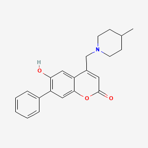 molecular formula C22H23NO3 B2636227 6-hydroxy-4-((4-methylpiperidin-1-yl)methyl)-7-phenyl-2H-chromen-2-one CAS No. 859125-61-4