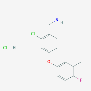 molecular formula C15H16Cl2FNO B2636238 {[2-Chloro-4-(4-fluoro-3-methylphenoxy)phenyl]methyl}(methyl)amine hydrochloride CAS No. 2089255-77-4