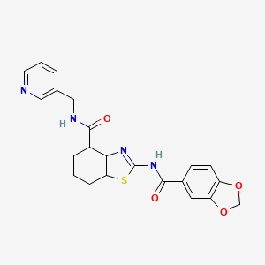 molecular formula C22H20N4O4S B2636254 2-(benzo[d][1,3]dioxole-5-carboxamido)-N-(pyridin-3-ylmethyl)-4,5,6,7-tetrahydrobenzo[d]thiazole-4-carboxamide CAS No. 941967-65-3