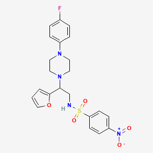 molecular formula C22H23FN4O5S B2636277 N-(2-(4-(4-fluorophenyl)piperazin-1-yl)-2-(furan-2-yl)ethyl)-4-nitrobenzenesulfonamide CAS No. 877648-36-7