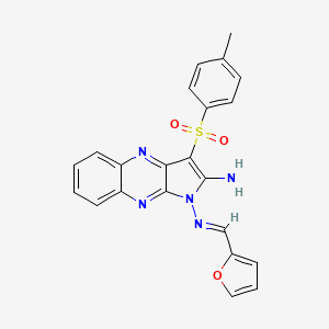 molecular formula C22H17N5O3S B2636285 (E)-N1-(呋喃-2-基亚甲基)-3-甲苯磺酰基-1H-吡咯并[2,3-b]喹喔啉-1,2-二胺 CAS No. 586990-29-6