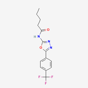 molecular formula C14H14F3N3O2 B2636295 N-(5-(4-(trifluoromethyl)phenyl)-1,3,4-oxadiazol-2-yl)pentanamide CAS No. 1172754-08-3