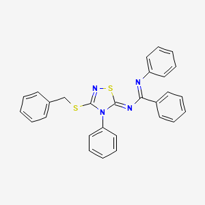molecular formula C28H22N4S2 B2636323 N-(3-benzylsulfanyl-4-phenyl-1,2,4-thiadiazol-5-ylidene)-N'-phenylbenzenecarboximidamide CAS No. 315242-54-7