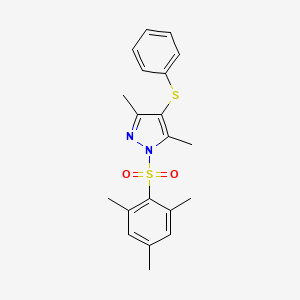 molecular formula C20H22N2O2S2 B2636331 1-(mesitylsulfonyl)-3,5-dimethyl-4-(phenylthio)-1H-pyrazole CAS No. 394237-16-2