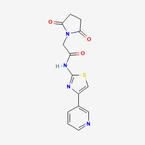 molecular formula C14H12N4O3S B2636332 2-(2,5-dioxopyrrolidin-1-yl)-N-(4-(pyridin-3-yl)thiazol-2-yl)acetamide CAS No. 393837-53-1