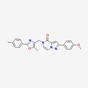 molecular formula C25H22N4O3 B2636351 2-(4-methoxyphenyl)-5-((5-methyl-2-(p-tolyl)oxazol-4-yl)methyl)pyrazolo[1,5-a]pyrazin-4(5H)-one CAS No. 941899-18-9