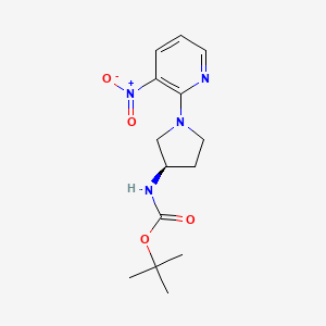 molecular formula C14H20N4O4 B2636366 (R)-tert-Butyl 1-(3-nitropyridine-2-yl)pyrrolidine-3-ylcarbamate CAS No. 1233859-91-0