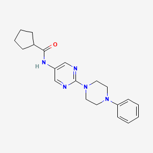 molecular formula C20H25N5O B2636369 N-[2-(4-Phenylpiperazin-1-YL)pyrimidin-5-YL]cyclopentanecarboxamide CAS No. 1421522-46-4