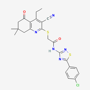molecular formula C24H22ClN5O2S2 B2636390 N-[5-(4-chlorophenyl)-1,2,4-thiadiazol-3-yl]-2-[(3-cyano-4-ethyl-7,7-dimethyl-5-oxo-6,8-dihydroquinolin-2-yl)sulfanyl]acetamide CAS No. 690961-24-1