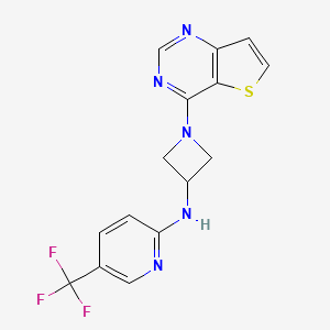 molecular formula C15H12F3N5S B2636393 N-(1-Thieno[3,2-d]pyrimidin-4-ylazetidin-3-yl)-5-(trifluoromethyl)pyridin-2-amine CAS No. 2415469-12-2