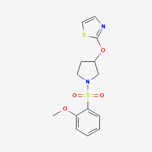 molecular formula C14H16N2O4S2 B2636394 2-((1-((2-Methoxyphenyl)sulfonyl)pyrrolidin-3-yl)oxy)thiazole CAS No. 2034442-14-1