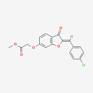 molecular formula C18H13ClO5 B2636429 (Z)-methyl 2-((2-(4-chlorobenzylidene)-3-oxo-2,3-dihydrobenzofuran-6-yl)oxy)acetate CAS No. 623117-47-5