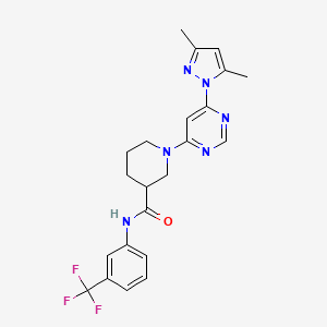 molecular formula C22H23F3N6O B2636455 1-(6-(3,5-二甲基-1H-吡唑-1-基)嘧啶-4-基)-N-(3-(三氟甲基)苯基)哌啶-3-甲酰胺 CAS No. 1334375-87-9