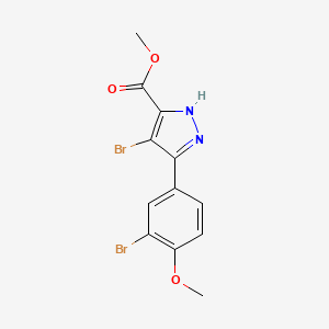 molecular formula C12H10Br2N2O3 B2636471 methyl 4-bromo-5-(3-bromo-4-methoxyphenyl)-1H-pyrazole-3-carboxylate CAS No. 2459962-72-0