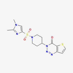 molecular formula C15H18N6O3S2 B2636540 3-(1-((1,2-dimethyl-1H-imidazol-4-yl)sulfonyl)piperidin-4-yl)thieno[3,2-d][1,2,3]triazin-4(3H)-one CAS No. 2034419-80-0