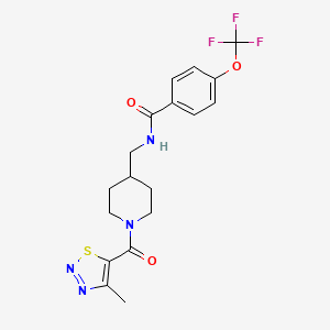 molecular formula C18H19F3N4O3S B2636589 N-((1-(4-methyl-1,2,3-thiadiazole-5-carbonyl)piperidin-4-yl)methyl)-4-(trifluoromethoxy)benzamide CAS No. 1396860-00-6