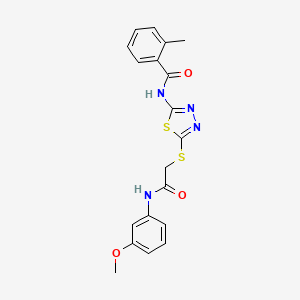 molecular formula C19H18N4O3S2 B2636641 N-[5-[2-(3-methoxyanilino)-2-oxoethyl]sulfanyl-1,3,4-thiadiazol-2-yl]-2-methylbenzamide CAS No. 896020-73-8