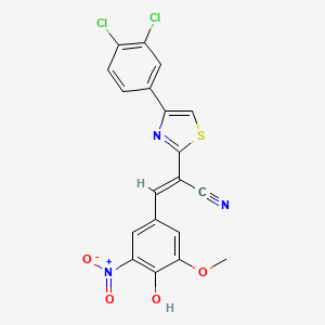 molecular formula C19H11Cl2N3O4S B2636647 (E)-2-(4-(3,4-dichlorophenyl)thiazol-2-yl)-3-(4-hydroxy-3-methoxy-5-nitrophenyl)acrylonitrile CAS No. 683254-91-3
