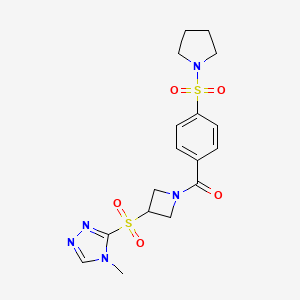 molecular formula C17H21N5O5S2 B2636666 （3-（（4-甲基-4H-1,2,4-三唑-3-基）磺酰）氮杂环丁-1-基）（4-（吡咯烷-1-基磺酰）苯基）甲苯酮 CAS No. 2034488-48-5