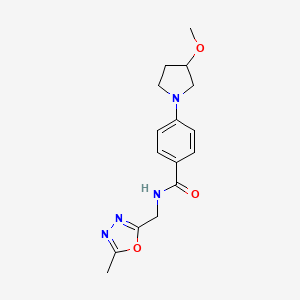 molecular formula C16H20N4O3 B2636674 4-(3-甲氧基吡咯烷-1-基)-N-((5-甲基-1,3,4-恶二唑-2-基)甲基)苯甲酰胺 CAS No. 1797139-97-9