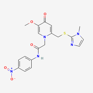 molecular formula C19H19N5O5S B2636677 2-(5-甲氧基-2-(((1-甲基-1H-咪唑-2-基)硫代)甲基)-4-氧代吡啶-1(4H)-基)-N-(4-硝基苯基)乙酰胺 CAS No. 941914-36-9