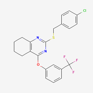 molecular formula C22H18ClF3N2OS B2636679 2-[(4-氯苯基)甲基硫代]-4-[3-(三氟甲基)苯氧基]-5,6,7,8-四氢喹唑啉 CAS No. 339019-04-4