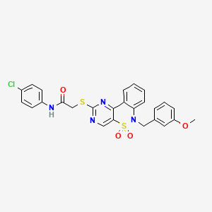 molecular formula C26H21ClN4O4S2 B2636681 N-(4-氯苯基)-2-{[6-(3-甲氧基苄基)-5,5-二氧化-6H-嘧啶并[5,4-c][2,1]苯并噻嗪-2-基]硫代}乙酰胺 CAS No. 892312-86-6