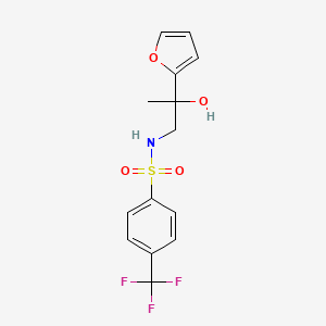 molecular formula C14H14F3NO4S B2636696 N-[2-(呋喃-2-基)-2-羟基丙基]-4-(三氟甲基)苯-1-磺酰胺 CAS No. 1396883-34-3