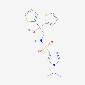 molecular formula C16H19N3O3S3 B2636779 N-(2-hydroxy-2,2-di(thiophen-2-yl)ethyl)-1-isopropyl-1H-imidazole-4-sulfonamide CAS No. 2034633-74-2