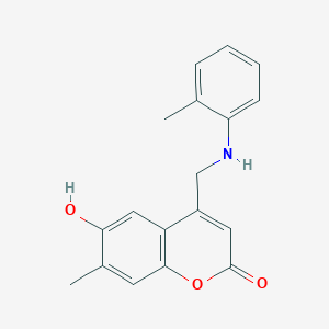 molecular formula C18H17NO3 B2636803 6-羟基-7-甲基-4-((邻甲苯胺)甲基)-2H-色满-2-酮 CAS No. 859861-10-2