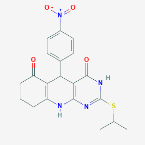 2-(isopropylthio)-5-(4-nitrophenyl)-7,8,9,10-tetrahydropyrimido[4,5-b]quinoline-4,6(3H,5H)-dione